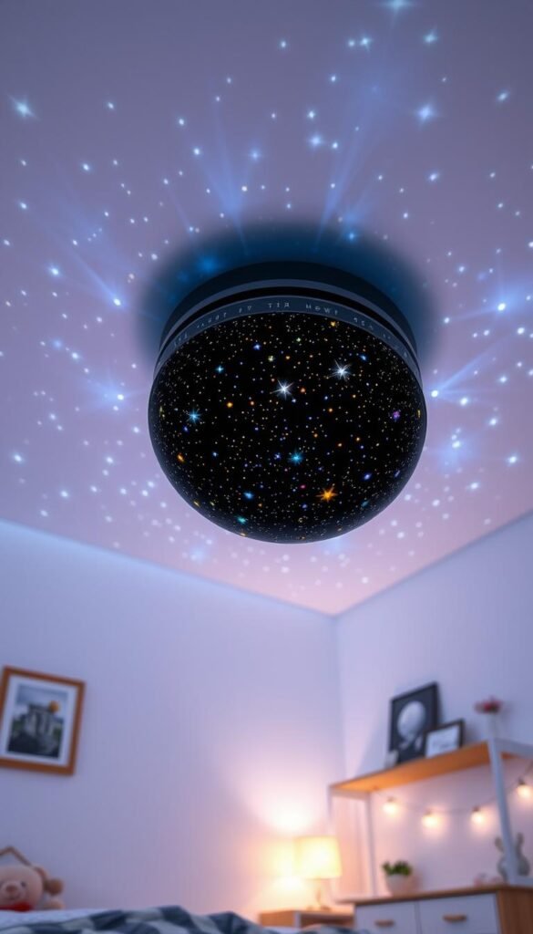 A delicate ceiling-mounted star projector casts a captivating galaxy of twinkling lights across the bedroom walls, creating an enchanting ambiance. The soft, diffused glow bathes the space in a serene, wonder-filled atmosphere, perfect for relaxation and dreaming. Subtle lighting accents highlight the delicate, high-quality craftsmanship of the "My Home Dec" star projector, designed to transport young minds to the depths of the cosmos from the comfort of their cozy sanctuary. Realistic celestial patterns dance across the ceiling, inviting the observer to gaze upwards in awe and discover the vastness of the universe. A delicate ceiling-mounted star projector casts a captivating galaxy of twinkling lights across the bedroom walls, creating an enchanting ambiance. The soft, diffused glow bathes the space in a serene, wonder-filled atmosphere, perfect for relaxation and dreaming. Subtle lighting accents highlight the delicate, high-quality craftsmanship of the "My Home Dec" star projector, designed to transport young minds to the depths of the cosmos from the comfort of their cozy sanctuary. Realistic celestial patterns dance across the ceiling, inviting the observer to gaze upwards in awe and discover the vastness of the universe.