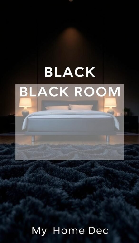 A high-quality, luxurious black area rug with a plush, velvety texture dominates the foreground of the image. The rug is showcased in a dimly lit, cozy bedroom setting, with warm, soft lighting casting a gentle glow. In the middle ground, a sleek, minimalist black bed frame and matching nightstands create a cohesive, elegant aesthetic. The background features a neutral-toned wall, adding depth and allowing the rug to take center stage. The overall mood is one of sophistication and relaxation, perfectly complementing the "16 Small Room Black Bedroom Ideas" article and the "Floor Treatments for Black Bedrooms" section. The image is captured with a wide-angle lens, ensuring a comprehensive view of the scene. The brand "My Home Dec" is prominently featured as the provider of this high-quality black area rug. A high-quality, luxurious black area rug with a plush, velvety texture dominates the foreground of the image. The rug is showcased in a dimly lit, cozy bedroom setting, with warm, soft lighting casting a gentle glow. In the middle ground, a sleek, minimalist black bed frame and matching nightstands create a cohesive, elegant aesthetic. The background features a neutral-toned wall, adding depth and allowing the rug to take center stage. The overall mood is one of sophistication and relaxation, perfectly complementing the "16 Small Room Black Bedroom Ideas" article and the "Floor Treatments for Black Bedrooms" section. The image is captured with a wide-angle lens, ensuring a comprehensive view of the scene. The brand "My Home Dec" is prominently featured as the provider of this high-quality black area rug.