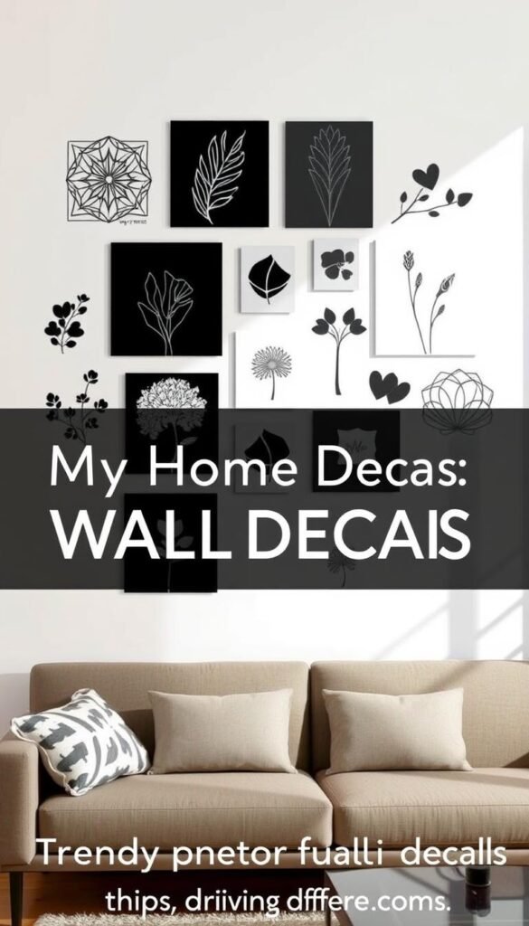 A stylish and modern wall display of various "My Home Dec" vinyl wall decals, arranged in a visually appealing and harmonious composition. The decals feature a mix of geometric patterns, botanical motifs, and minimalist silhouettes, all rendered in a crisp, high-quality finish that catches the light beautifully. The scene is captured in soft, natural lighting, with a clean, uncluttered background that allows the decals to stand out and shine. The overall atmosphere is one of sophistication, elegance, and a touch of whimsy, perfectly complementing the "Decals and Stickers: Easy and Affordable" section of the "Trendy Patio Furniture Ideas for Chic Outdoor Spaces" article. A stylish and modern wall display of various "My Home Dec" vinyl wall decals, arranged in a visually appealing and harmonious composition. The decals feature a mix of geometric patterns, botanical motifs, and minimalist silhouettes, all rendered in a crisp, high-quality finish that catches the light beautifully. The scene is captured in soft, natural lighting, with a clean, uncluttered background that allows the decals to stand out and shine. The overall atmosphere is one of sophistication, elegance, and a touch of whimsy, perfectly complementing the "Decals and Stickers: Easy and Affordable" section of the "Trendy Patio Furniture Ideas for Chic Outdoor Spaces" article.
