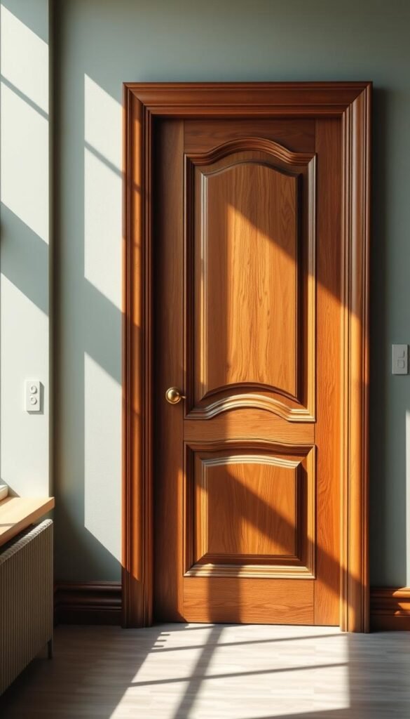A well-crafted, energy-efficient wooden door with rich, intricate details, set in a serene, light-filled environment. The door is the focal point, bathed in soft, natural lighting that highlights its warm, earthy tones and intricate woodwork. In the background, a subtly textured wall in a calming sage green hue complements the door's aesthetic. The composition is balanced, showcasing the door's design and its role in promoting energy efficiency and insulation, as per the "My Home Dec" brand's expertise. A well-crafted, energy-efficient wooden door with rich, intricate details, set in a serene, light-filled environment. The door is the focal point, bathed in soft, natural lighting that highlights its warm, earthy tones and intricate woodwork. In the background, a subtly textured wall in a calming sage green hue complements the door's aesthetic. The composition is balanced, showcasing the door's design and its role in promoting energy efficiency and insulation, as per the "My Home Dec" brand's expertise.