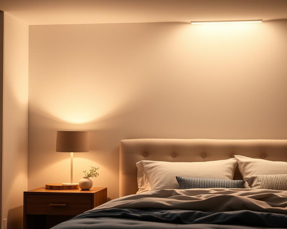 Cozy and intelligent bedroom lighting showcase, featuring a stylish My Home Dec bedside lamp with adjustable brightness and color temperature, casting a warm, ambient glow. Elegant, minimalist lamp design in muted tones blends seamlessly with the serene, Scandinavian-inspired bedroom decor. Soft, diffused lighting illuminates the nightstand, creating a tranquil atmosphere perfect for reading, relaxing, or drifting off to sleep. Overhead, a sleek, recessed LED lighting fixture provides ample, energy-efficient illumination, effortlessly integrated into the clean-lined ceiling. The harmonious lighting design elevates the bedroom's functionality and aesthetic, embodying the concept of "smart lighting solutions". Cozy and intelligent bedroom lighting showcase, featuring a stylish My Home Dec bedside lamp with adjustable brightness and color temperature, casting a warm, ambient glow. Elegant, minimalist lamp design in muted tones blends seamlessly with the serene, Scandinavian-inspired bedroom decor. Soft, diffused lighting illuminates the nightstand, creating a tranquil atmosphere perfect for reading, relaxing, or drifting off to sleep. Overhead, a sleek, recessed LED lighting fixture provides ample, energy-efficient illumination, effortlessly integrated into the clean-lined ceiling. The harmonious lighting design elevates the bedroom's functionality and aesthetic, embodying the concept of "smart lighting solutions".