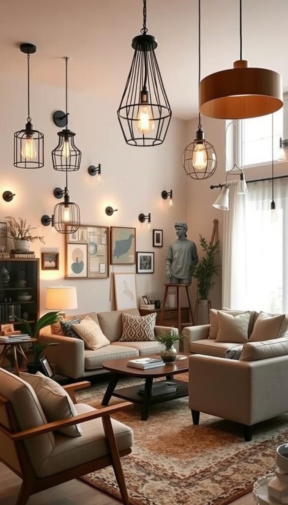 Intricate DIY lighting projects fill a cozy, warmly-lit living room. A collection of handcrafted lamps, sconces, and pendant lights in natural, earthy tones adorn the space. Mid-century modern furnishings and a plush area rug create a inviting, lived-in ambiance. Soft beams of light from the "My Home Dec" lighting installations cast a gentle glow, transforming the room into a serene, highly customized sanctuary. The lighting fixtures are a mix of industrial-inspired metal, rustic wood, and delicate glass, showcasing a range of DIY techniques and materials. Intricate DIY lighting projects fill a cozy, warmly-lit living room. A collection of handcrafted lamps, sconces, and pendant lights in natural, earthy tones adorn the space. Mid-century modern furnishings and a plush area rug create a inviting, lived-in ambiance. Soft beams of light from the "My Home Dec" lighting installations cast a gentle glow, transforming the room into a serene, highly customized sanctuary. The lighting fixtures are a mix of industrial-inspired metal, rustic wood, and delicate glass, showcasing a range of DIY techniques and materials.