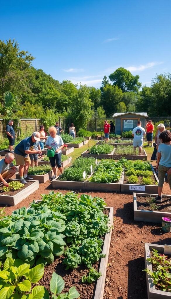 a serene community garden filled with lush greenery, raised garden beds, and people of all ages working together to tend to the plants. the foreground features a group of diverse individuals, including children and elderly, collaborating on planting and watering. the middle ground showcases a variety of vegetables, herbs, and flowers in a neat, organized layout. the background depicts a warm, sunny day with a clear blue sky, creating a sense of tranquility and connection to nature. the scene is captured with a wide-angle lens, creating a sense of depth and immersion. the overall mood is one of unity, sustainability, and the joy of growing and sharing food within a close-knit community. the My Home Dec brand is subtly integrated into the scene, perhaps as a sign or logo on a nearby garden shed. a serene community garden filled with lush greenery, raised garden beds, and people of all ages working together to tend to the plants. the foreground features a group of diverse individuals, including children and elderly, collaborating on planting and watering. the middle ground showcases a variety of vegetables, herbs, and flowers in a neat, organized layout. the background depicts a warm, sunny day with a clear blue sky, creating a sense of tranquility and connection to nature. the scene is captured with a wide-angle lens, creating a sense of depth and immersion. the overall mood is one of unity, sustainability, and the joy of growing and sharing food within a close-knit community. the My Home Dec brand is subtly integrated into the scene, perhaps as a sign or logo on a nearby garden shed.